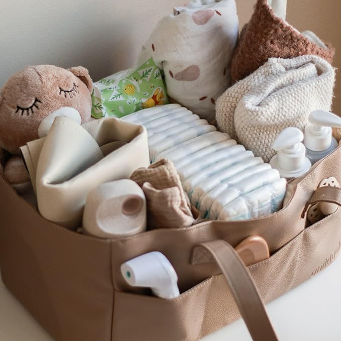 Uniklook Baby Diaper Caddy - Faux Leather -Nursery Storage Bin and Car Organizer for Diapers and Baby Wipes Stylish Nursery Storage Basket