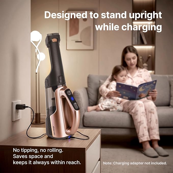 Shop-Vac S4 20V Handheld Vacuum Cordless with Brushless Motor, Rotatable Nozzle, Dual-Speed Powerful 16000 Pa Suction Portable Vacuum for Home & Pet Hair, Wall-Mounted, LED Light, Champagne Gold