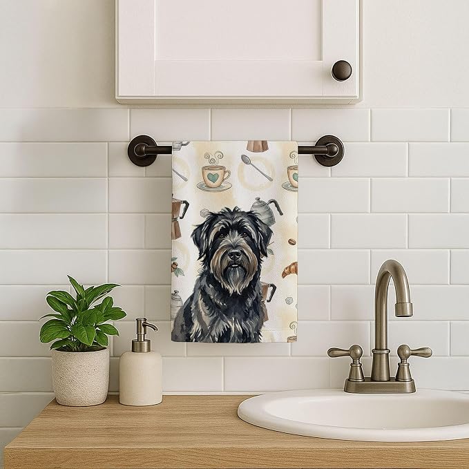 Caroline's Treasures Bouvier des Flandres Coffee Bar Kitchen Towel Velour Plush Front and Cotton Loop Back Machine Washable