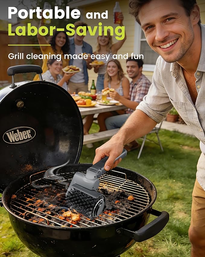 3-in-1 Electric Grill Brush for Outdoor Grill, Cordless Rechargeable BBQ Grill Cleaning Brush with Adjustable 3 Speeds,1.5HR Runtime, IPX7 Waterproof, Heat Resistant - Valentine Gifts for Men