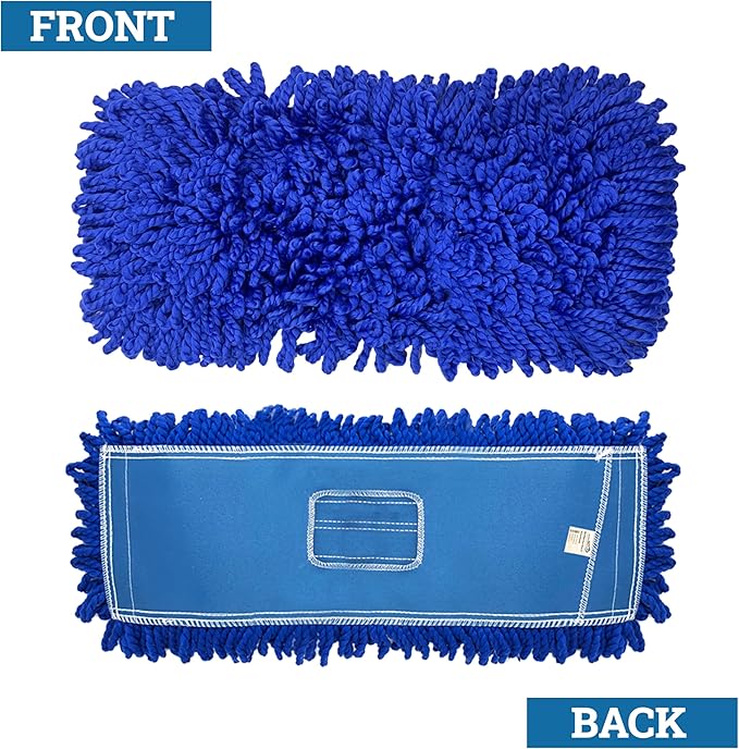KLEEN HANDLER 18 Inch Microfiber Dust Mop, Large Washable Commercial Mop Head Replacement, Sweeper, Janitorial Supplies, Blue