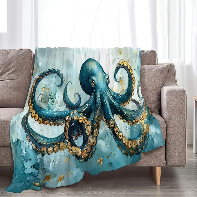 Tijuboni Octopus Throw Blanket Ocean Gifts for Girls Boys Women Men Kids Adults Soft Flannel Fleece Blanket for Couch Sofa Bed Home Decor 50"x60"
