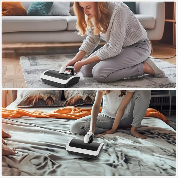 Mattress Vacuum Bed Vacuum Cleaner with UV 18000pa Super Suction Power,HEPA Filter 253.7nm UV-C Light & 30000 RPM/Min Brushroll Rotation & Heating & Ultrasonic Quintuple Tech (Corded)