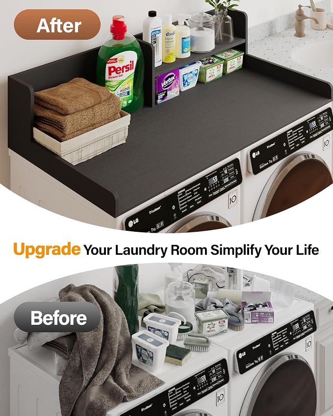 Premium Waterproof HDPE Washer Dryer Countertop with Shelf 54"x27.5" | Durable washer dryer topper for organization, folding clothes, sorting and storage