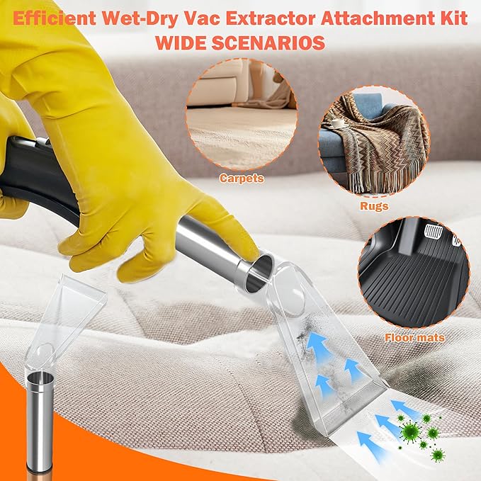 Universal Fit All Shop Vacs Extractor Attachment Kit Wet/Dry Vacuums with 2-1/2" 1-7/8" 1-1/4" Adapters for Carpet Cleaning Upholstery & Auto Detailing (Small+ Large)