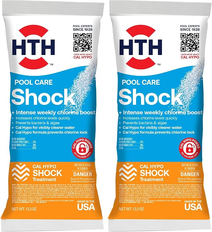 HTH Pool Shock, Cal Hypo Formula, 13.3oz, Pack of 2 | Swimming Pool Care | Chlorinator | Boosts Chlorine Levels