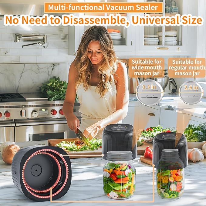Electric Mason Jar Vacuum Sealer Kit for Wide-Mouth & Regular-Mouth Mason Jars, Food Saver Vacuum Canning Sealer Machine (Sapphire Can Opener)
