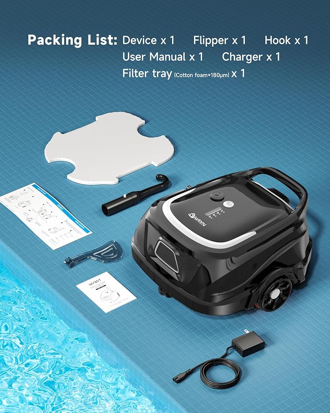 2026 Cordless Robotic Pool Vacuum for Above Ground Pools, Automatic Pool Cleaner Featuring Powerful Suction, LED Status Light & Dual‑Layer Filters, 2.5‑Hour Rapid Charging, Self‑Parking