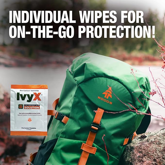 CoreTex Ivy X Pre-Contact Poison Ivy Wipes - Pack of 25 Single-Use Barrier Wipes to Help Prevent Itchy Rashes - Also Works on Poison Oak & Sumac Oils - Quick Dry & Chalk-Free Formula