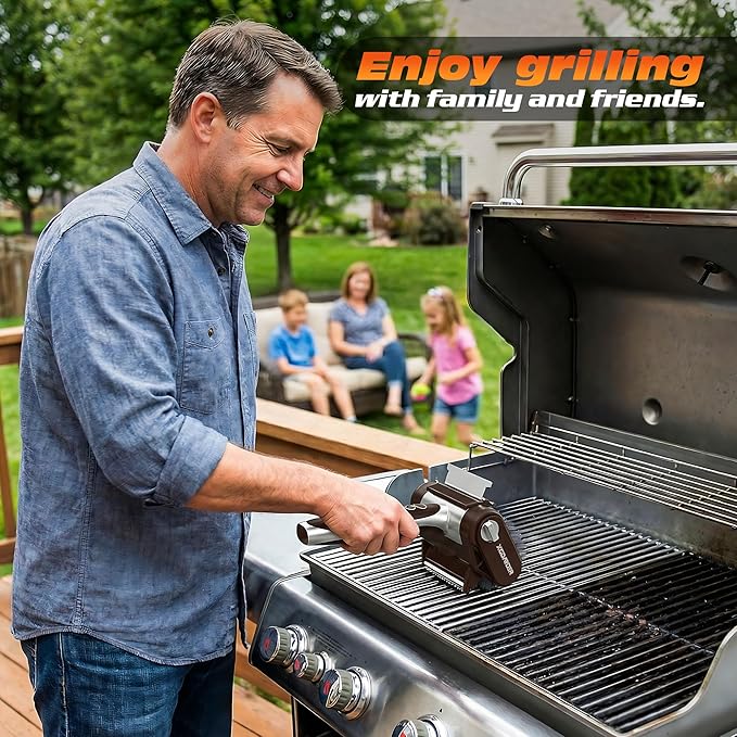 Electric Grill Brush for Outdoor Grill, Rechargeable BBQ Grill Cleaner Stainless Steel Brush with 450RPM Stainless Roller,LED Light, Scraper,Grilling Gifts for Men/Dad