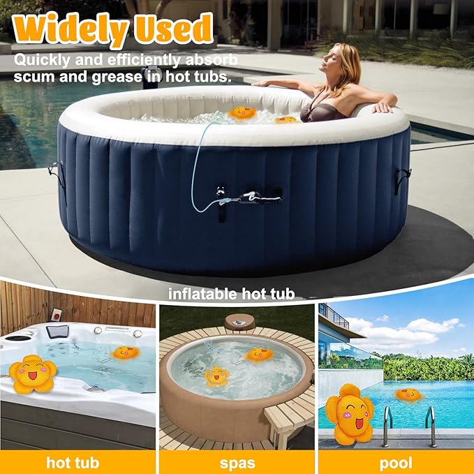 Hot Tub Scum Absorber 3 Pack Floating Scum Collector Spa Surface Waterline Cleaner Accessory Maintenance Sponge Reducing Scum Bubbles, Oil Absorbing Sponge for All Kinds of Hot Tub