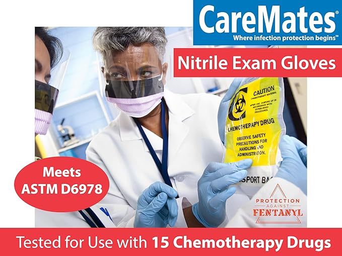 CareMates Nitrile Medical Exam Gloves, Latex Free Rubber, Powder Free, Extra Strong, 4 Mil Thick, Certified for Home Infusion, First Aid, Food Safe, Cleaning Gloves, Large, 100-Count
