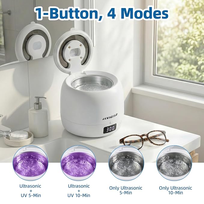 Dental Ultrasonic Retainer Cleaner Machine with 2 Detachable Tanks - 45kHz Dental Cleaning Pod with Digital Timer - Family Hygiene Kitfor Dentures, Aligners, Mouth Guards, Jewelry & Brushes