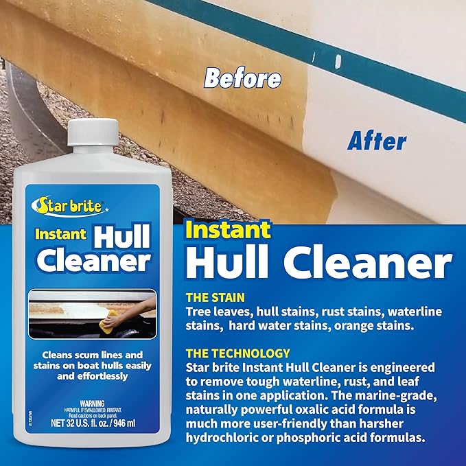 STAR BRITE Instant Hull Cleaner - Easily Remove Stains, Scum Lines & Grime for Boat Hulls, Fiberglass, Plastic & Painted Surfaces - Wipe On, Rinse Off Formula 32 Ounces (081732)