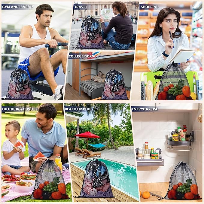 10/20/40/60/100PCS Durable Delicate Nylon Mesh Drawstring Bag - Multicolor Small Gym Travel Beach Bag With Locking Closure For College, Gym, Yoga, Sport