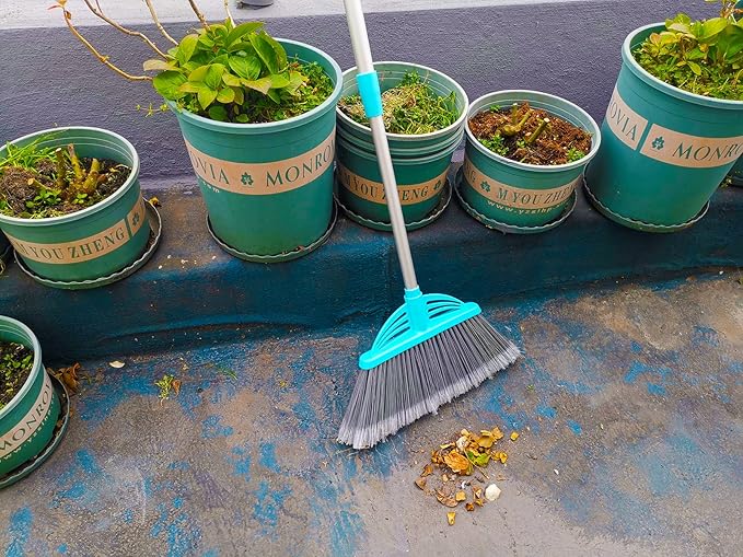 Three-Section Telescopic Aluminum Alloy Rod Long-Handled Broom (Light Blue)