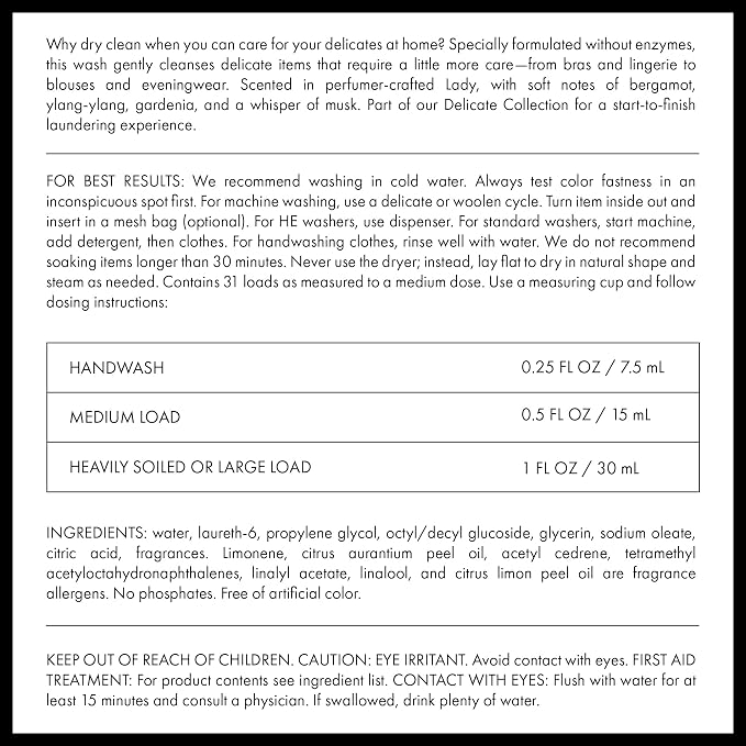 The Laundress Delicate Wash Luxury Liquid Laundry Detergent, 31 Loads, Concentrated Washing Detergent, Lady Scent, Enzyme-Free Hand or Machine Wash Laundry Soap for Silk, Lingerie & More, Pack of 2