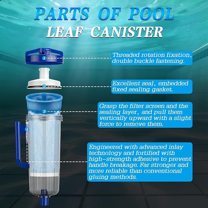 Upgraded Grip W530 Large Capacity Leaf Canister with Mesh Bag, Pool Vacuum Leaf Canister Compatible with Hayward Pool and Spa Cleaners Replacement for W530 Series Heavy Duty Inline Leaf Catcher
