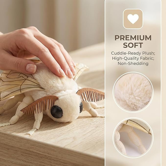 Silk Moth Plush Toy - Lifelike Silk Moth Stuffed Animals 11in, Realistic Soft Big Wings Moth Toys, Simulation Butterfly Plushie Model Toy, Unique Plush Collection for Kids