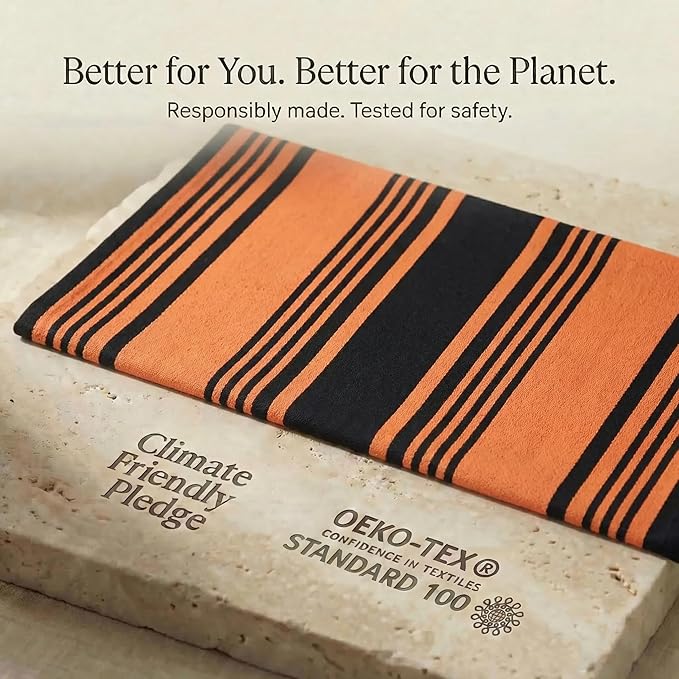 Urban Villa Halloween Kitchen Towels 100% Cotton Set of 6 Dish Towels - 20x30 Inches Highly Absorbent Quick Drying Dish Towels for Kitchen with Hanging Loop Hand & Tea Towels (Orange & Black Striped)