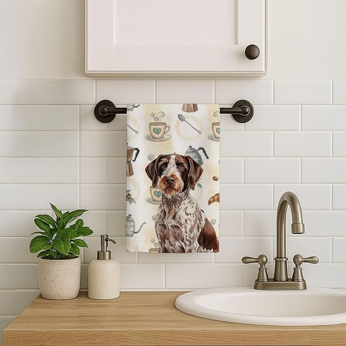 Caroline's Treasures Roan German Wirehaired Pointer Coffee Bar Kitchen Towel Velour Plush Front and Cotton Loop Back Machine Washable