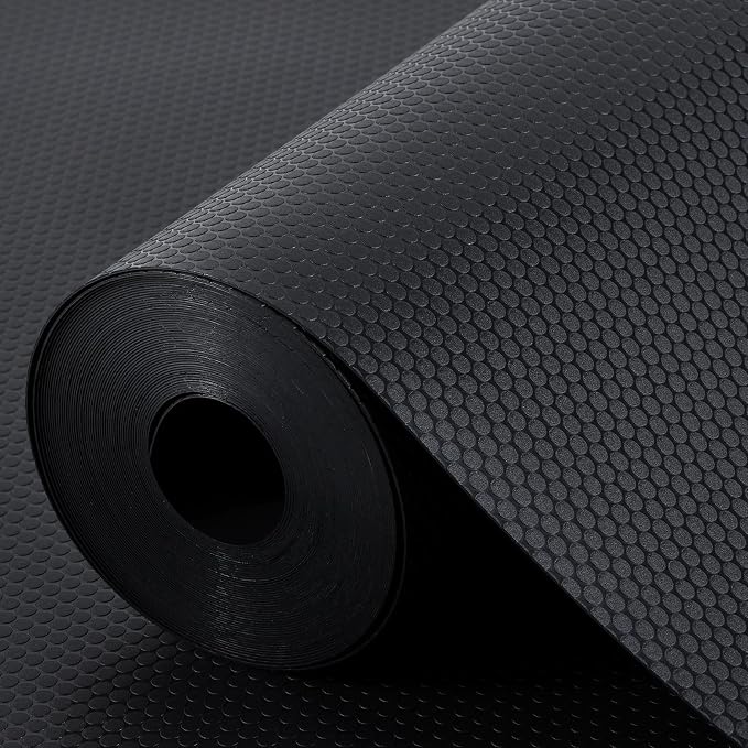 Black Shelf Liners for Kitchen Cabinets Non Adhesive Drawer Liner for Bathroom Waterproof Refrigerator Liners for Shelves Fridge Plastic Mats Cabinet Cupboard Liner 17.5 x 236.2 Inches