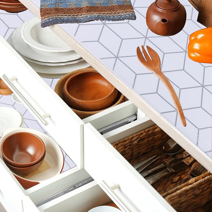 Shelf Liners for Kitchen Cabinet 24 Inch Wide X 20 Ft Non Adhesive Cabinet Drawer Liner Non Slip Water Oil-Proof Strong Grip Pantry Fridge Shelves Liner Bathroom Drawer Mat Cupboard Closet Liner