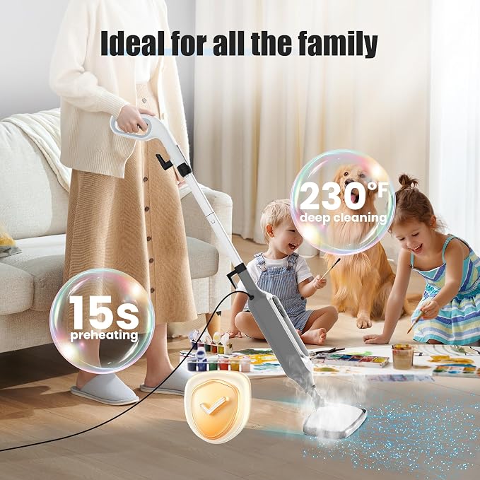 12 in 1 Steam Mop, Detachable Handheld Steam Cleaner for Home, 23FT Cord, for Hardwood Floor Cleaning, Tile, Carpet, Furniture, Clothes, Windows, Grey