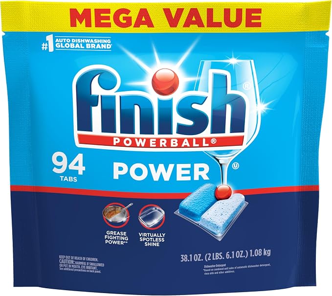 Finish Power Dishwasher Pods, No Pre-Rinse Dishwasher Detergent Soap For Deep Clean & Shine with Degreasing Power, Fresh Scent, 94 Count