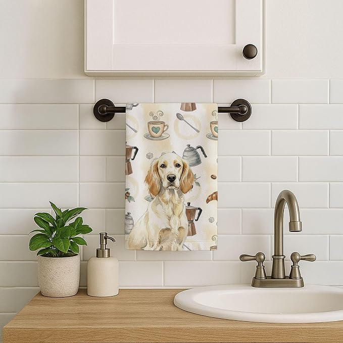 Caroline's Treasures Lemon Belton English Setter Coffee Bar Kitchen Towel Velour Plush Front and Cotton Loop Back Machine Washable