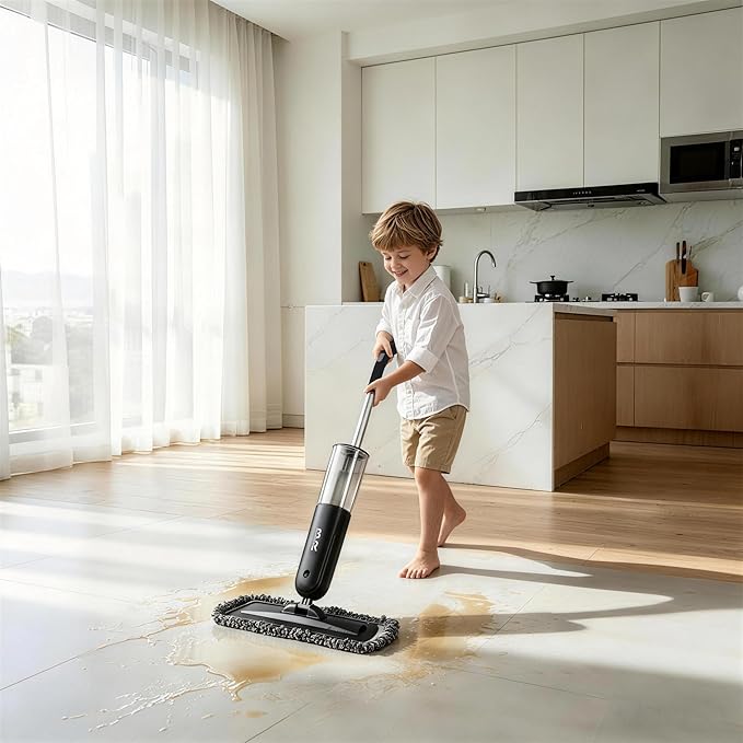 Electric Spray Mop Floor Cleaner with 2 Mopping Pads 720ml Bottle & Scraper 360° Swivel Head Lightweight Cordless Wet Dry Cleaner for Hardwood Floor Cleaning Laminate Tile Wood Vinyl & All Hard Floors