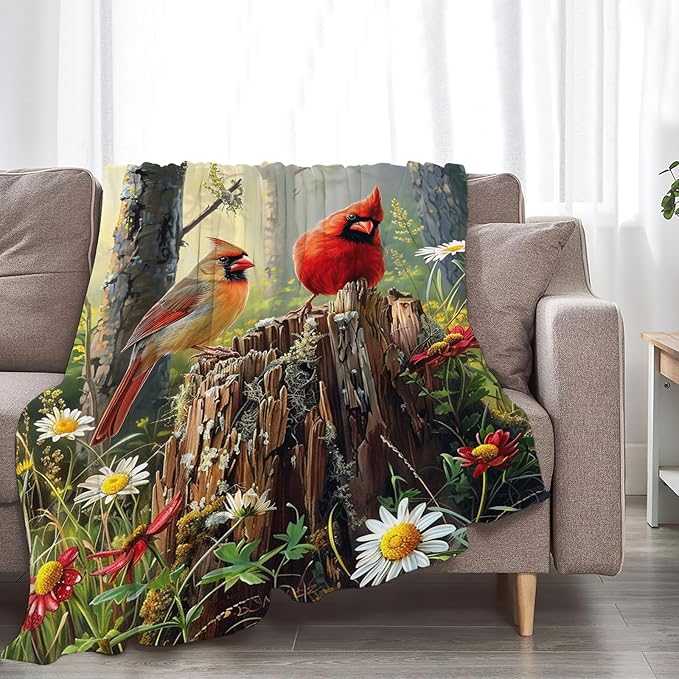 Tijuboni Cardinal Bird Throw Blanket Cardinal Gifts for Girls Boys Women Men Kids Adults Soft Flannel Fleece Blanket for Couch Sofa Bed Home Decor 50"x60"