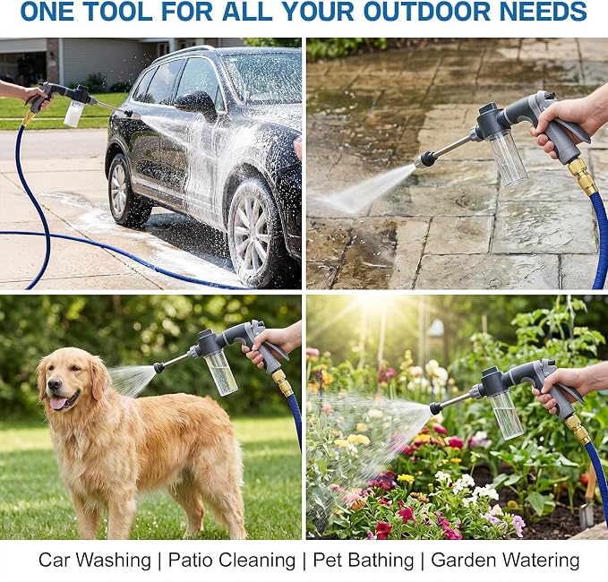 High Pressure Hose Nozzle, Pressure Washer Gun with 360° Rotating Head, Heavy Duty Adjustable Twist Hose Nozzle Jet Sweeper Nozzle for 3/4" Garden Hose, Power Washer for Car Yard Patio Pet Washing (A)