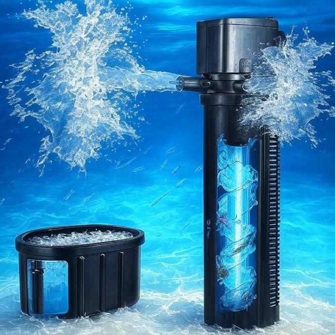 Hypool Aquarium Filter U-V 600GPH for Large 100-500 Gallon Fish Tank Cold Plunge Tub Small Pool Pond Filter Pleated Water Polishing Media, Green Clean Machine Deodorization for Saltwater Freshwater