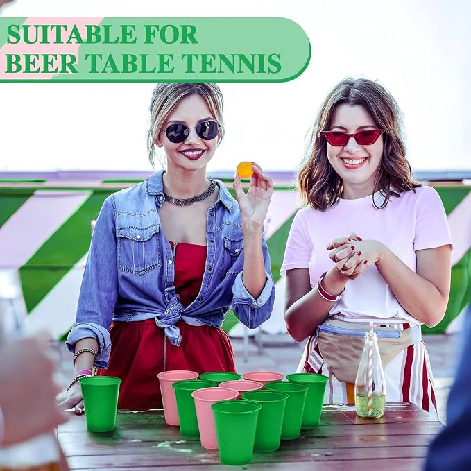Funnymoom 50 Pcs Disposable Plastic Pink and Green Cups 12 oz Sorority Party Beverage Cups for Witch and Princess Themed Birthday Watermelon Flamingo Party Supplies