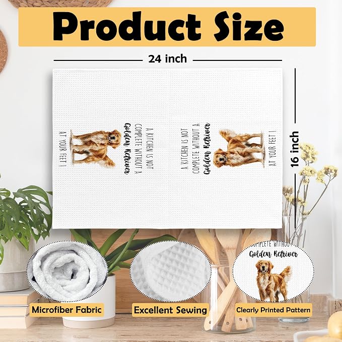 Golden Retriver Dog Kitchen Towels Set of 2, Funny Dog Kitchen Decor, Dogs Gifts for Women Men Hand Towel, Pet Owner Gift Decorative Tea Towels Dish Towel 16x24 Inch