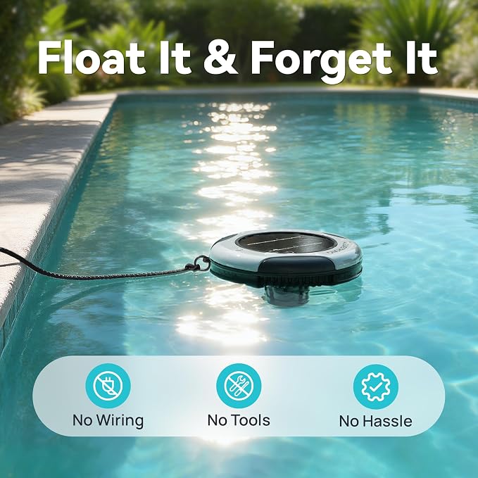 AQUASTRONG Solar Powered Pool Maintenance System with 8.5 oz Copper Anode, High-Efficiency Solar Panel for Above & Inground Swimming Pools up to 25,000 Gal, Compatible with All Pool Types