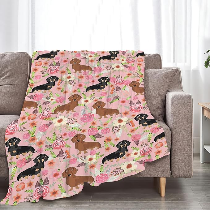 Tijuboni Dachshund Throw Blanket Dog Gifts for Girls Boys Women Men Kids Adults Soft Flannel Fleece Blanket for Couch Sofa Bed Home Decor 60"x80"