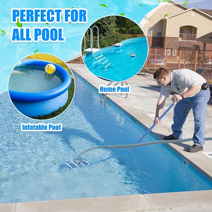 4 Pcs Swimming Pool Vacuum Kits 13" Vacuum Head with 1-1/2" x 29.5 ft Hoses, 13.7ft Pole and 17" Skimmer Net Flexible Head with Wheels for Above Ground Inground Hot Tub Cleaning Tool