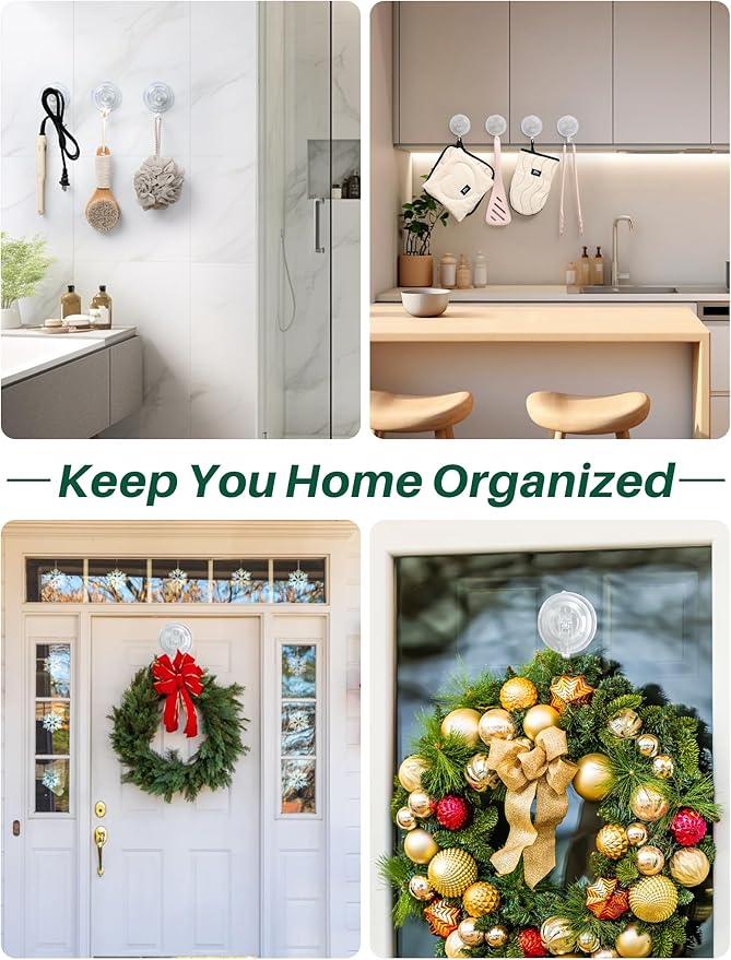 AENTGIU 10 Pack Clear Suction Cup Wreath Hanger, Heavy Duty Shower Suction Cup Hooks with Adhesive Suction Tab, Removable Strong Front Door Hooks for Hanging Wreath Ideal for Glass, Windows, Doors