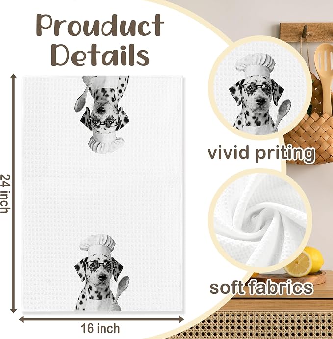 Funny Dalmatian Kitchen Towels Set of 2, Dog Kitchen Bar Accessories, Dog Chef Gifts for Women Decorative Hand Towels for Kitchen Decor, Dalmatian Lovers Dish Tea Towel, 16x24 Inch