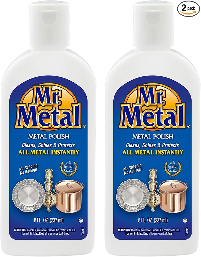 Mr. Metal Metal Polish Liquid All Metal Multipurpose Cleaner, Non-Abrasive, Sterling Silver Cleaner, Brass and Stainless Steel Cleaner, Grime and Tarnish Remover, Chrome Silver Polish, 8Oz. - 2 pack