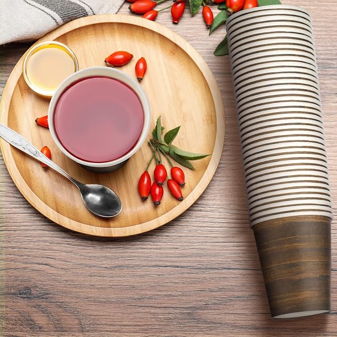 Funtery 100 Pcs Paper Drinking Cups, 9 oz Party Favor Supplies Decorations Disposable Drinking Cups for Western Theme Birthday Party Drinks Holidays Dinner(Retro Wood Grain)