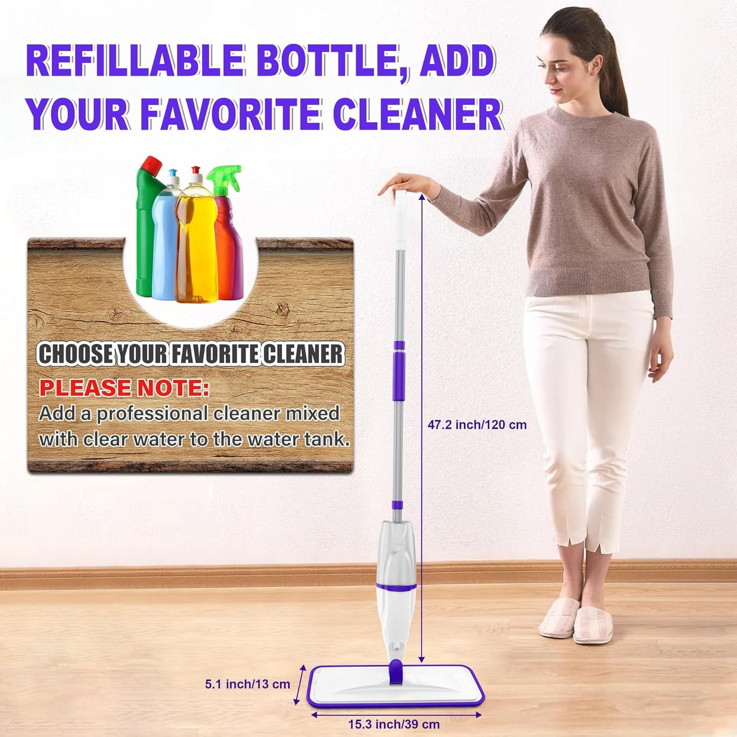 Spray Mop for Hardwood Floor Cleaning: EXEGO Wet Mops with 5 Microfiber Refillable Pads for Swiffer Powermop - Mopping Tools with Sprayer for Tile Wood Laminate Vinyl Marble