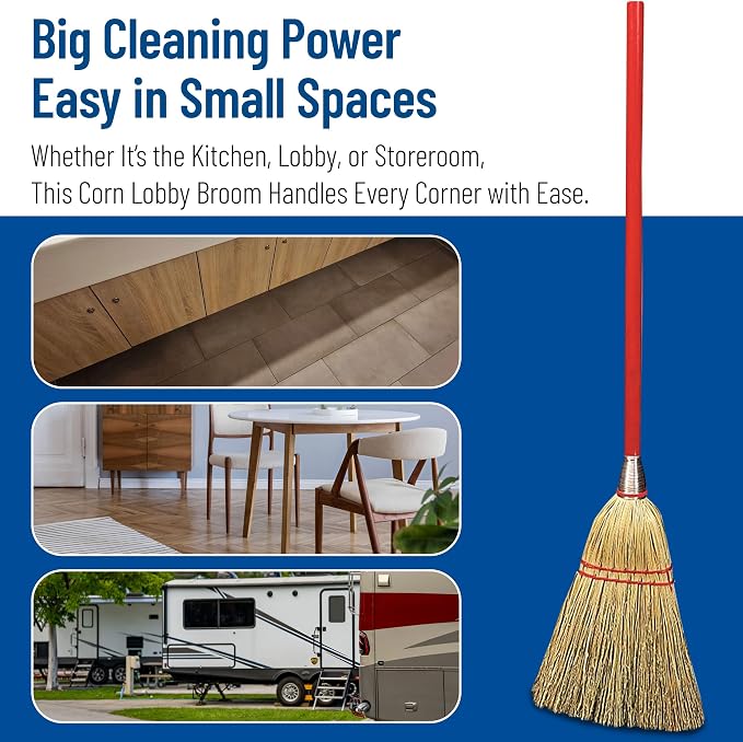 Flo-Pac Compact Corn Fiber Utility Broom with Wire-Wrapped Bristles and Red Handle, 33 Inches, Red (Pack of 12)