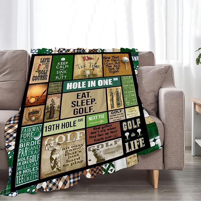 Tijuboni Golf Throw Blanket Golf Gifts for Men Women Girls Boys Kids Adults Soft Flannel Fleece Blanket for Couch Sofa Bed Home Decor 60"x80"