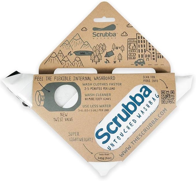 Scrubba UNTOUCHED Wash Bag & Dry Kit - Portable Washing Machine System with XL Towel, Pegless Clothesline & Hangers - Lightweight Eco-Friendly Travel Laundry Kit for Camping, Hiking & RV