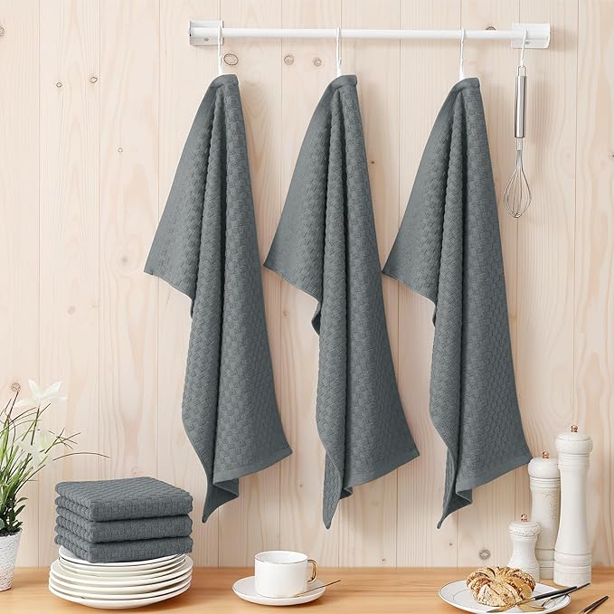 Homaxy 12 Pack Kitchen Dish Cloths (10 x 10 Inches, Grey) and Terry Kitchen Towels(15" x 25", 6 Pack, Dark Grey)