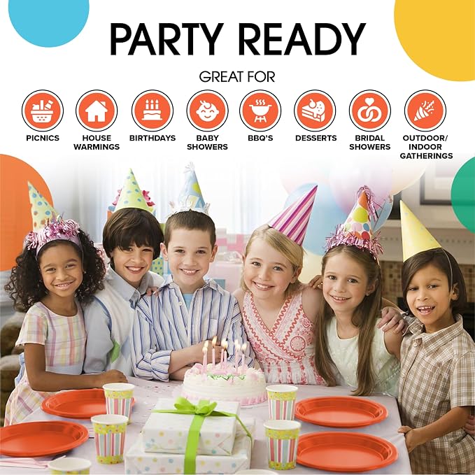 Exquisite Party Solids Orange Plastic Plates For Party Supplies 7" Orange Disposable Plates Heavy Duty 50 Pcs Plastic Dinnerware Sets Heavy Duty 350 GSM Disposable Dinnerware Set