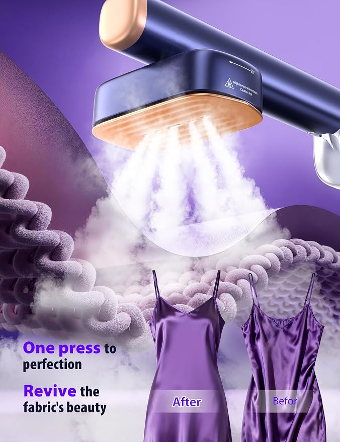 Travel Steamer for Clothes with 180 ml Water Tanks,15s Fast Heat-up,24 g/min Strong Steam Performance, Portable Garment Steamer with Touch Control, Steam Iron Gold Blue